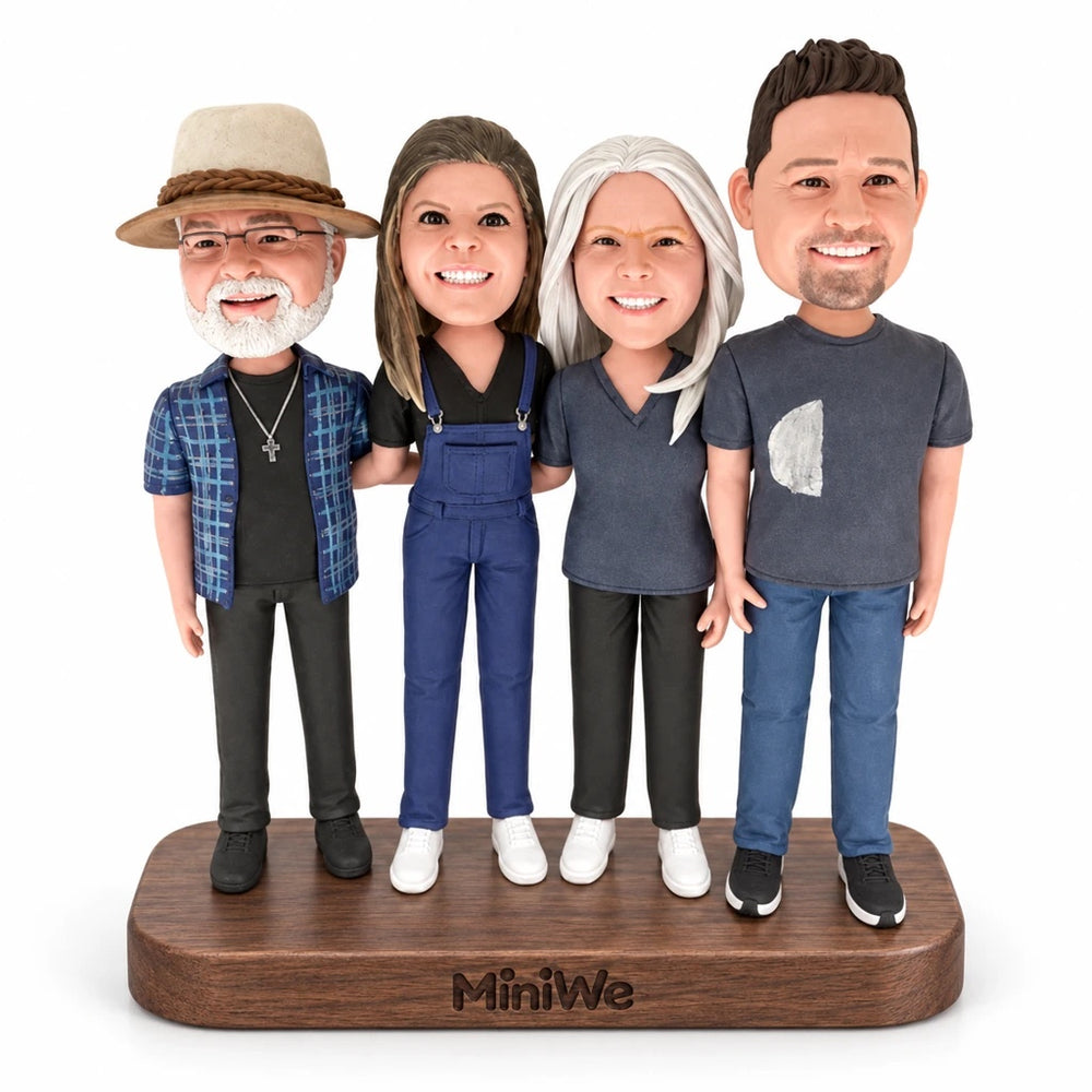 Four People figurine on a walnut base