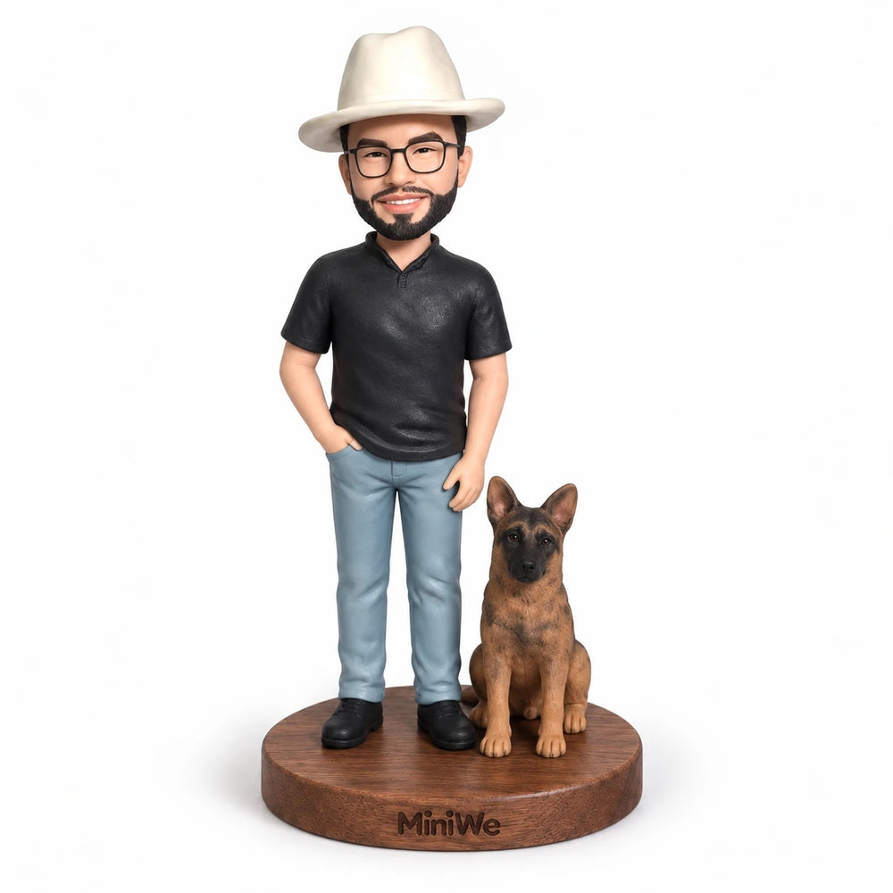 Person & Pet figurine on a walnut base